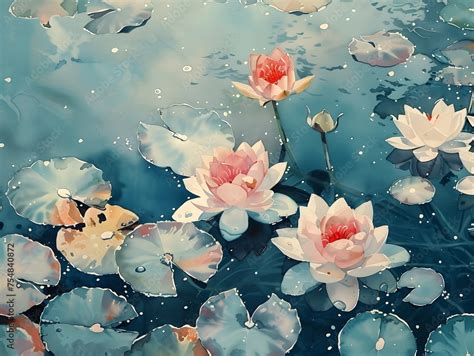 “The Lotus Pond -  An Exquisite Depiction of Tranquility and Spiritual Awakening!